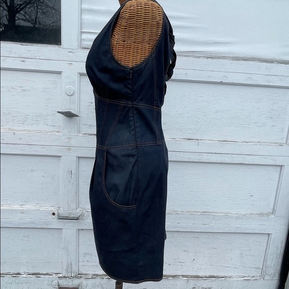 Nanette Lepore size 6, denim M. Blue Plunging dress - Crisscross back. Like new - Picture 5 of 7